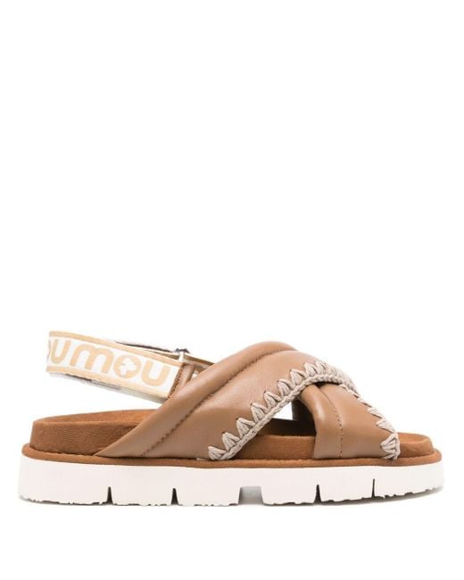 Mou Brown Crossover-strap Leather Sandals