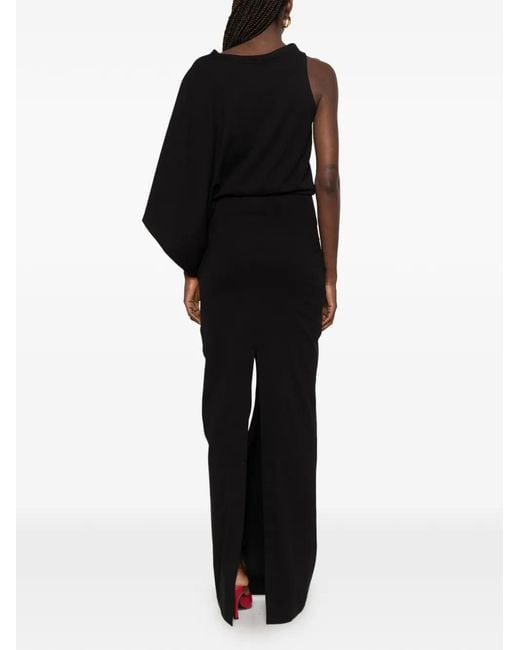 A.W.A.K.E. MODE Black Asymmetric Cut-Out Maxi Dress