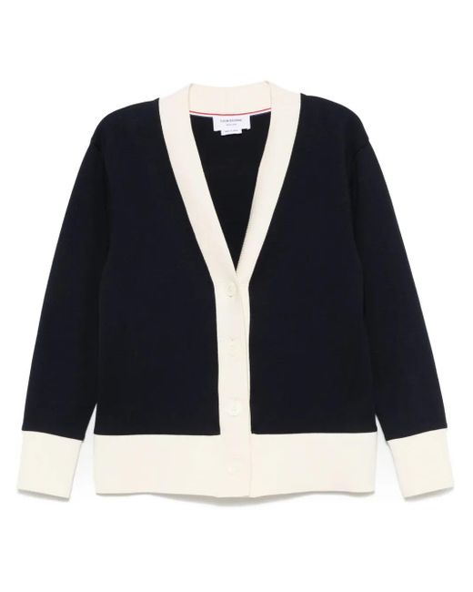 Thom Browne Blue Contrasting-Trim V-Neck Cardigan