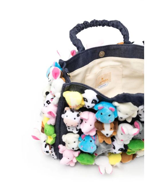 La Milanesa Blue Large Toys-Appliqué Cotton Tote Bag