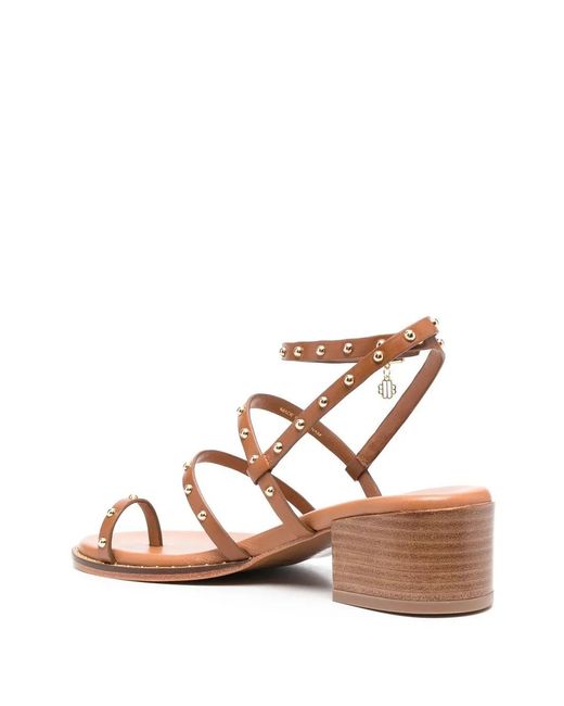 Maje Pink Studded Stack-Heel Sandals