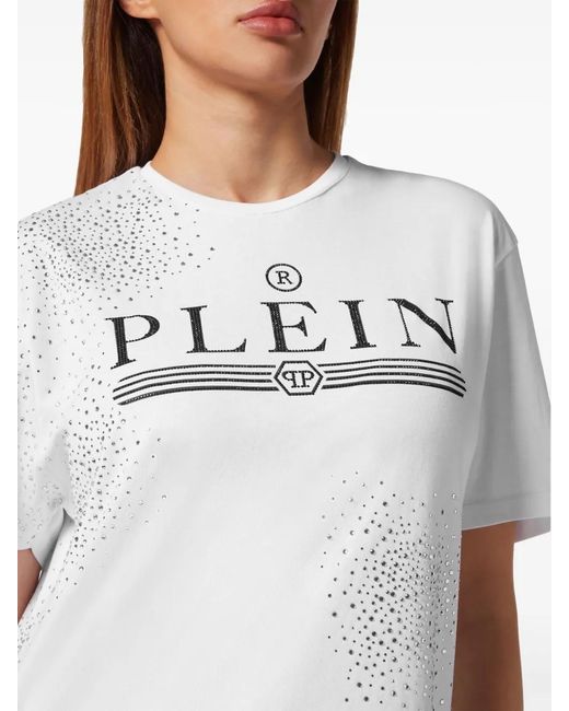 Philipp Plein White Crystal-Embellished Cotton T-Shirt