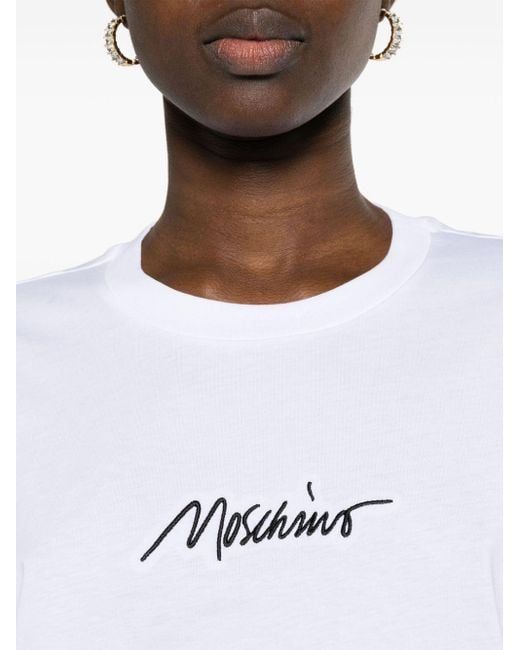 Moschino Katoenen T-shirt Met Geborduurd Logo in het White