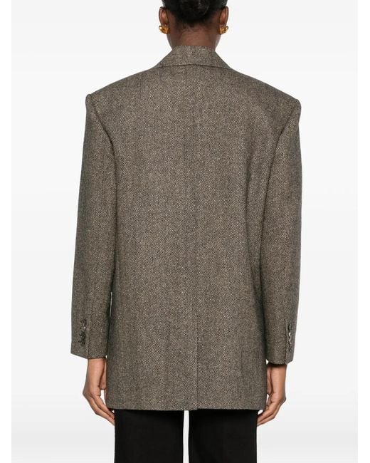 Saint Laurent Brown Herringbone-Pattern Single-Breasted Coat