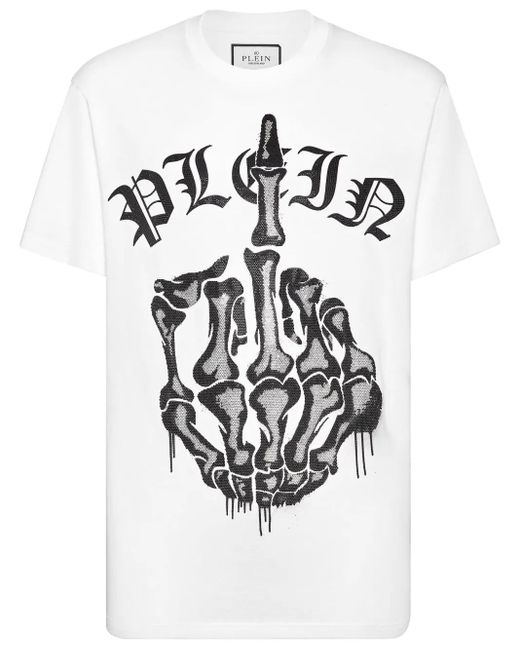 Philipp Plein White T-Shirt Round Neck Ss Stones Iconic Plein for men
