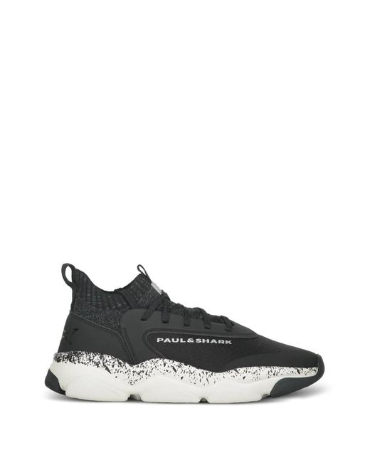 Paul & Shark Black Shark-Print Sneakers for men