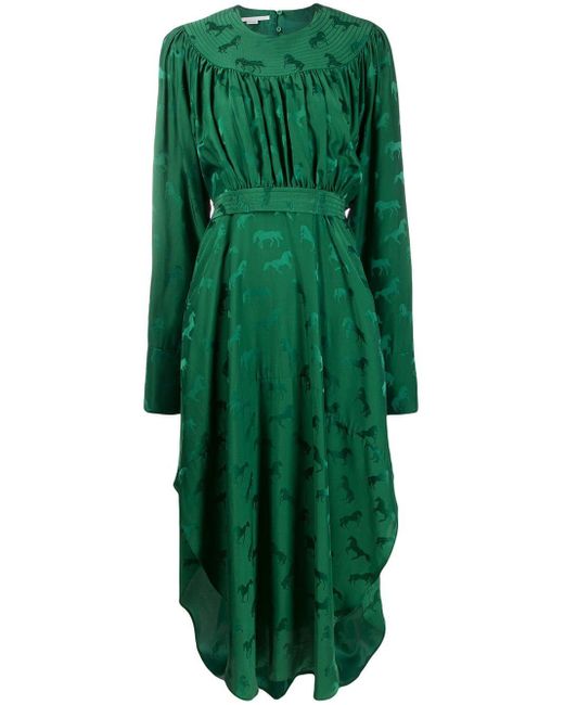 Stella McCartney Green Horses Jacquard Midi Dress