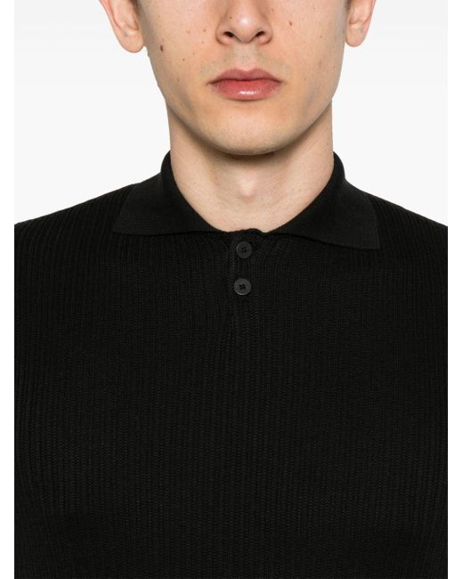 Transit Black Ribbed-knit Polo Shirt for men