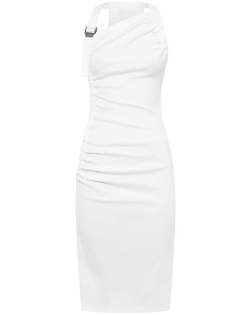 Dion Lee White Buckle-detail Ruched Midi Dress