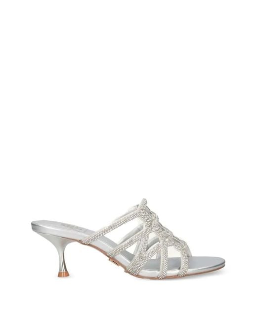 Albano White Vanity Crystal-Embellished Caged Sandals