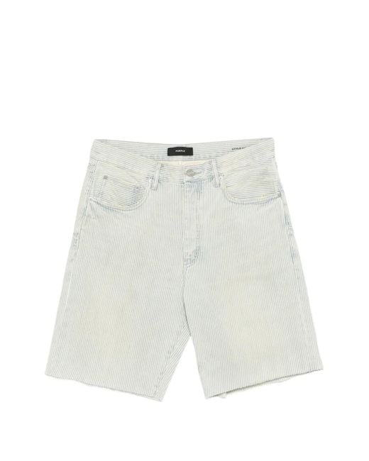 Purple Brand White Striped Raw-Cut Shorts for men