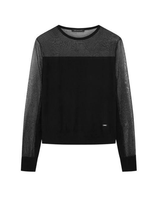 ARMANI EXCHANGE Black See-Through Long-Sleeve Sweater