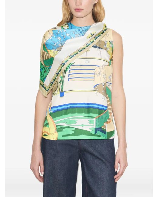 Tory Burch Blue Printed Silk Cape Top