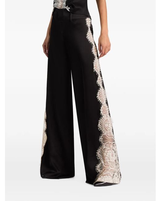 Alice + Olivia Black Olivia Lace-Panelled Wide-Leg Trousers