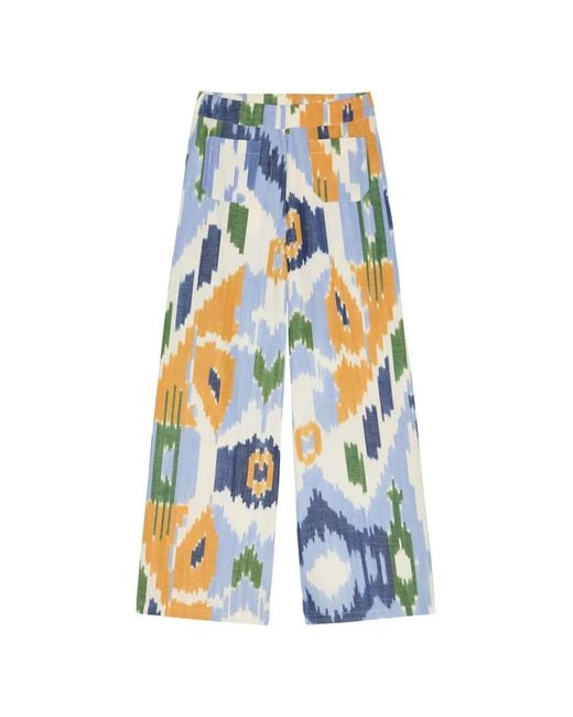 Emporio Sirenuse White Ikat-Print Trousers
