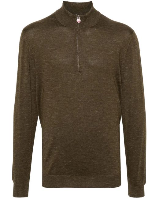 Kiton Green High-Neck Mélange-Effect Jumper for men