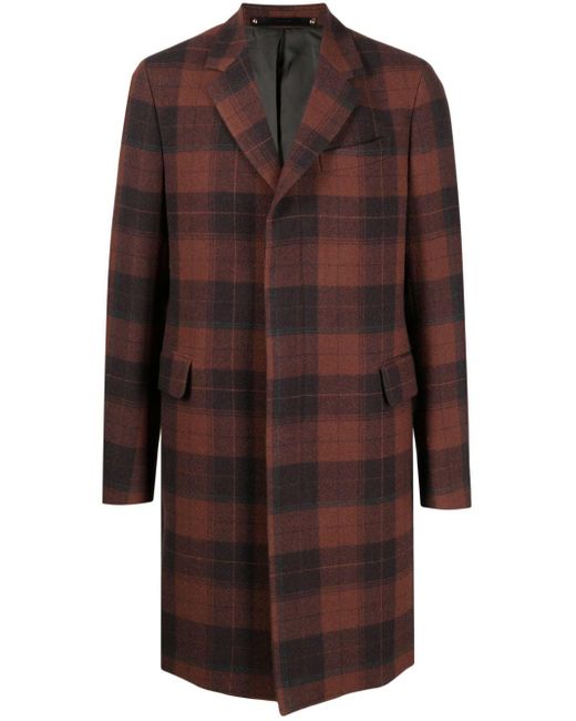 Paul Smith Check-print Wool Coat in Brown for Men | Lyst