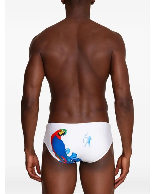 Amir Slama White Parrot-Print Swimming Trunks for men