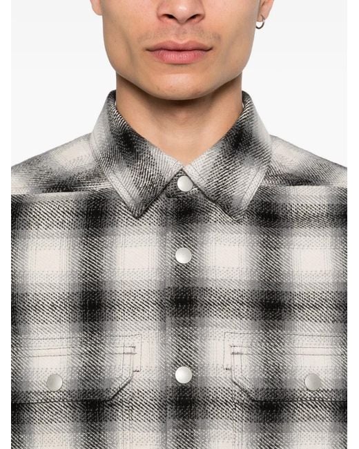 Rick Owens Gray Cropped Plaid Overshirt for men