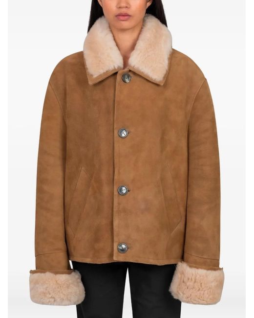 AMI Brown Buttoned Shearling Jacket