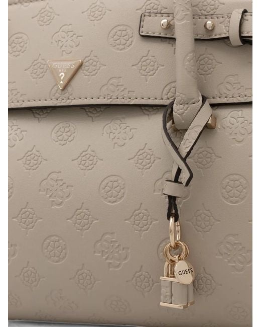 Guess Natural Logo-Embossed Padlock-Detail Shoulder Bag