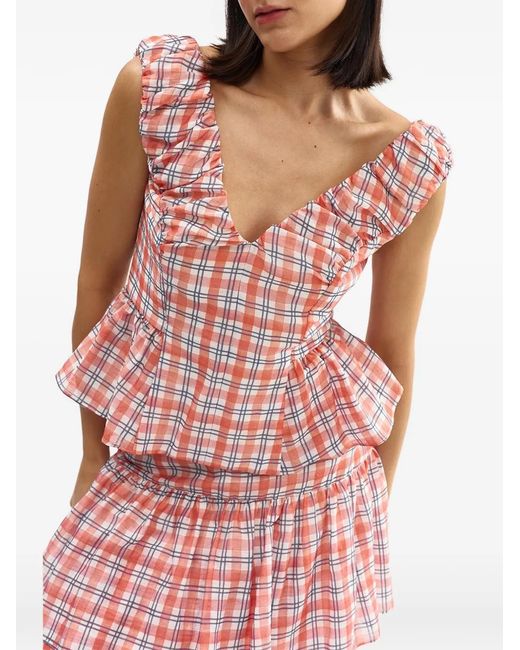 Aston Studio Red Romane Ruffled Peplum Blouse