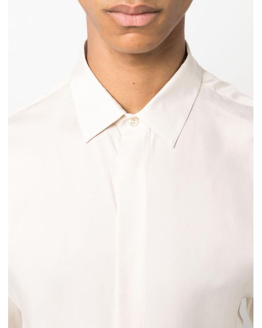 Saint Laurent Natural Pointed Flat-collar Twill Shirt for men