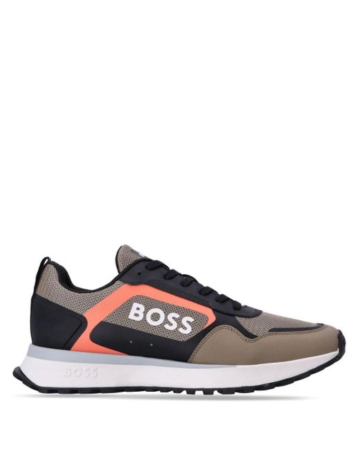 Boss Brown Logo-print Mesh Sneakers for men