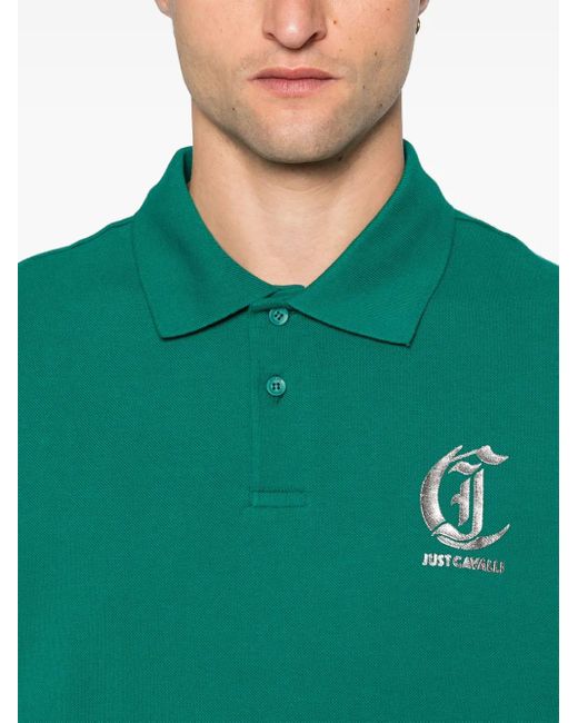 Just Cavalli Green Piqué Polo Shirt With Logo Print for men