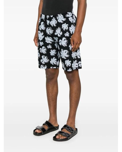 Karl Lagerfeld Black Flower-Print Shorts for men