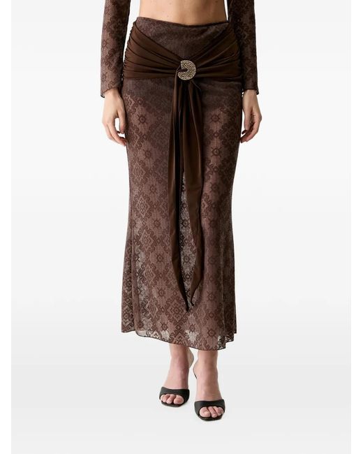Haveone Brown Patterned Buckled Maxi Skirt