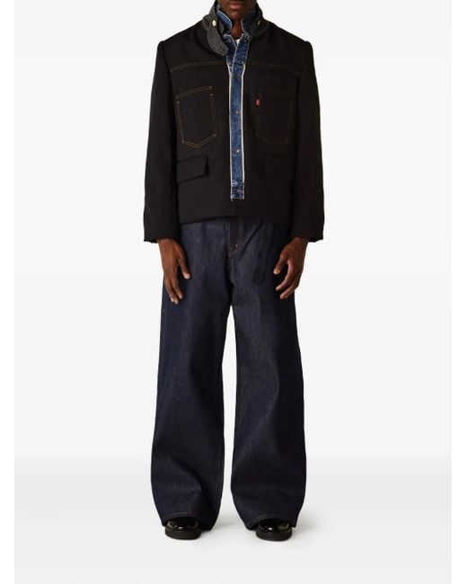 Sacai Blue Logo-Patch Belt-Fastening Jeans for men