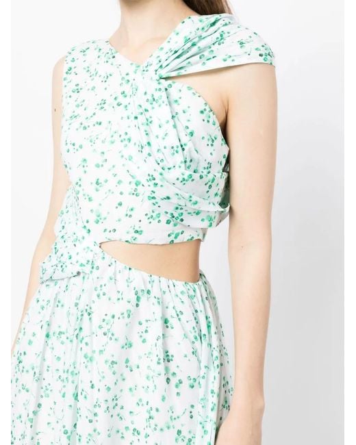 Merlette Blue Floral Print Asymmetric Shoulder Dress