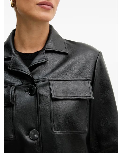 Sisley Black Pocketed Buttoned Shirt Jacket