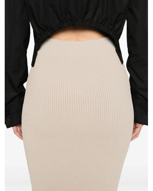 Max Mara White Gerippter Midirock