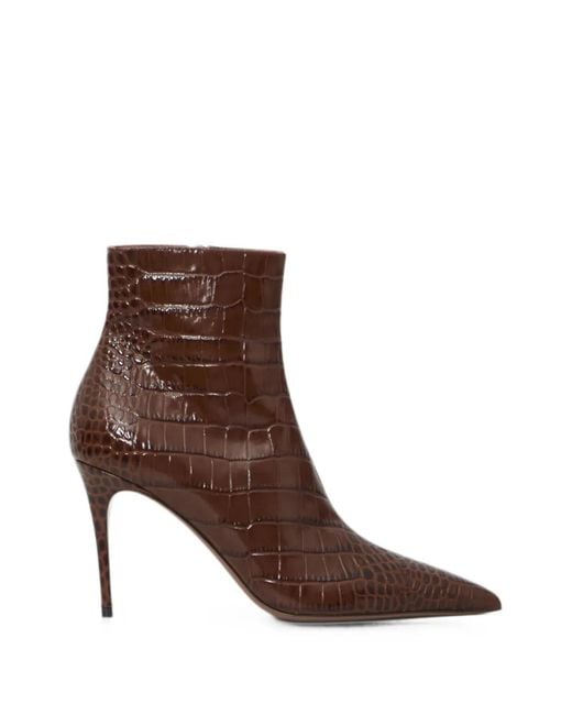 Paris Texas Brown Vera 85 Crocodile-Print Ankle Boots