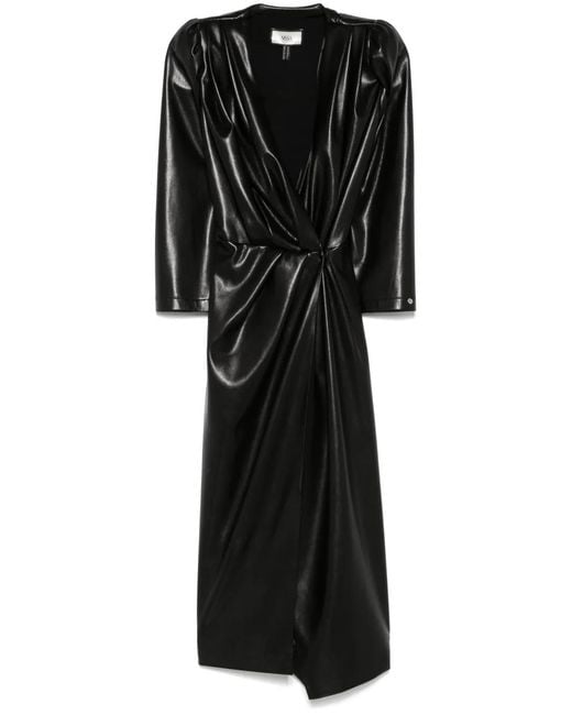 Nissa Black Faux-Leather Midi Dress