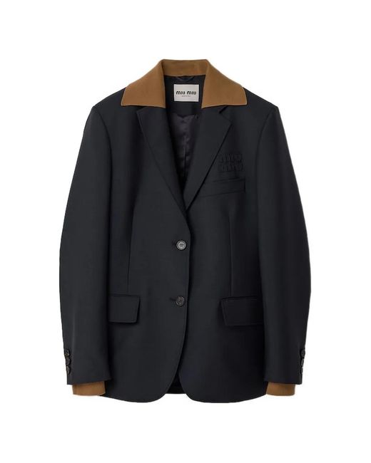 Miu Miu Black Contrast-Collar Single-Breasted Blazer