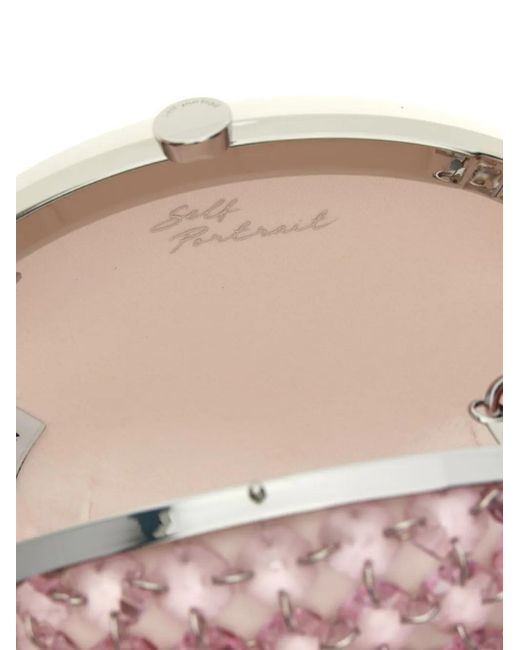 Self-Portrait Pink Crystal-Chain Clutch Bag