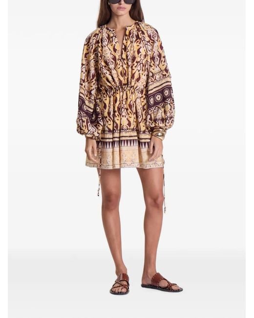 Maria Cher White Delancey Vito Graphic-Print Balloon-Sleeve Mini Dress