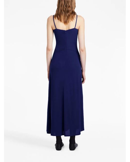 Proenza Schouler Blue Gathered-Neckline Sleeveless Long Dress