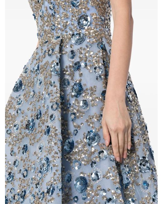 Saiid Kobeisy Blue Sequin-Embellished Tulle Dress