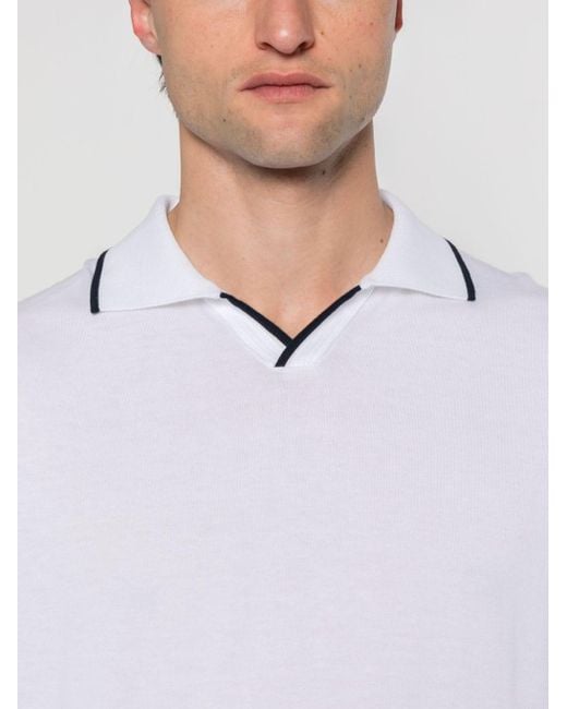 Kiton White Knitted Cotton Polo Shirt for men