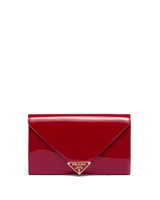 Prada Red Triangle-logo Patent Leather Clutch Bag