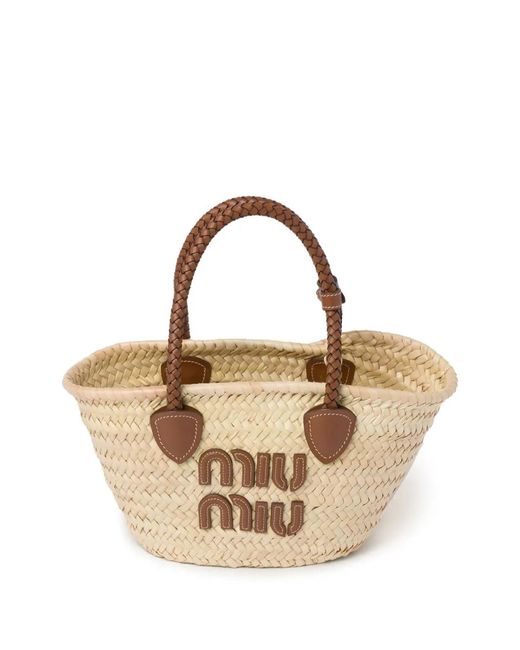 Miu Miu Metallic Woven Straw Tote Bag