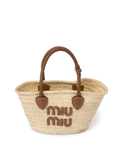 Miu Miu Metallic Woven Straw Tote Bag