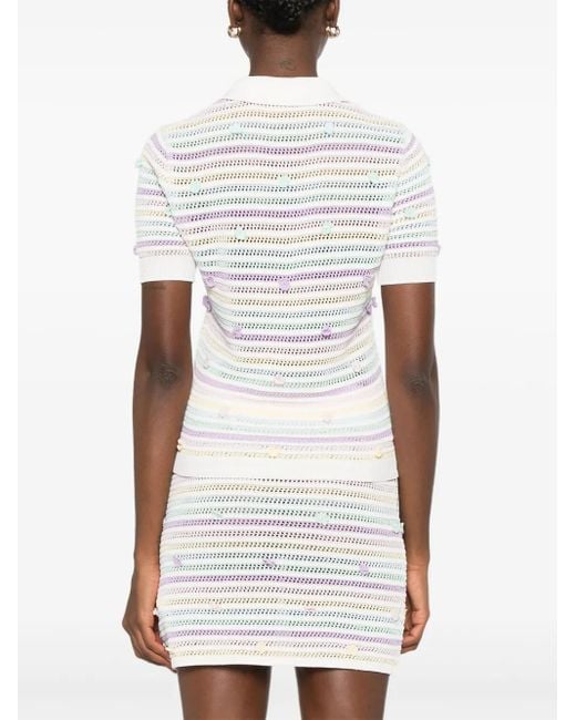 Casablanca White Striped Crochet Polo Shirt