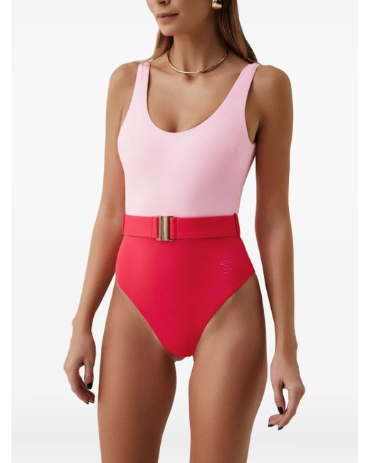 SOFIA ERHAN Pink Belted Colour-Block Swimsuit
