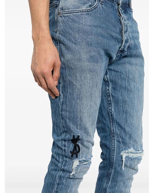 Ksubi Blue Distressed Straight-Leg Jeans for men