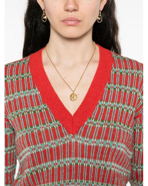 Etro Trui Met Geometrisch Patroon En V-Hals in het Red